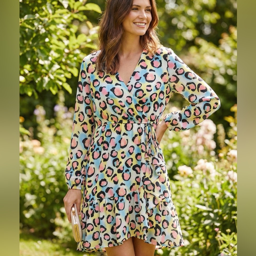 New York & Company Multicolor Leopard Print Long Sleeve Dress. NWT